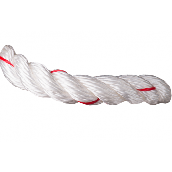 Cordage polyamide 3 torons blanc / fil rouge